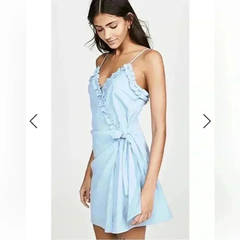 Lost + Wander Bella Ruffle Mini Dress In blue size M adjustable straps w/liner - Picture 1 of 12